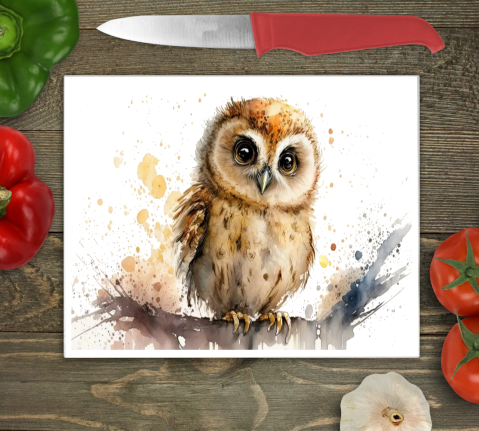 Owl Large Glass Chopping Board, Owl Cutting Board